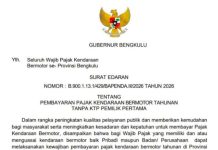 Gubernur Bengkulu Terbitkan Edaran, Bayar Pajak Kendaraan Kini Tak Wajib KTP Pemilik Pertama